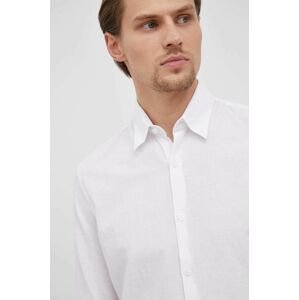 Košile ze směsi lnu Selected Homme pánská, bílá barva, slim, s klasickým límcem