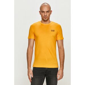 Bavlněné tričko EA7 Emporio Armani žlutá barva, s potiskem