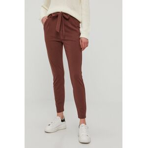 Kalhoty Vero Moda dámské, vínová barva, jednoduché, high waist