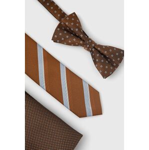 Sada kravaty, motýlka a kapesníčku Jack & Jones hnědá barva
