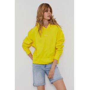 Bavlněná mikina Calvin Klein Jeans dámská, žlutá barva, hladká