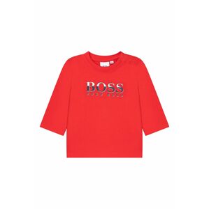 Dětské tričko s dlouhým rukávem Boss červená barva, s potiskem