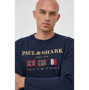 Bavlněné tričko s dlouhým rukávem Paul&Shark tmavomodrá barva, s aplikací