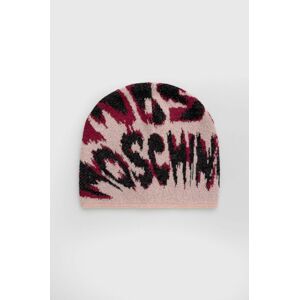 Čepice Moschino růžová barva, z tenké pleteniny