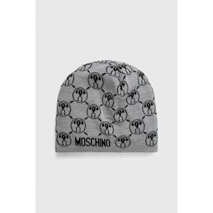 Čepice Moschino šedá barva, z tenké pleteniny, vlněná