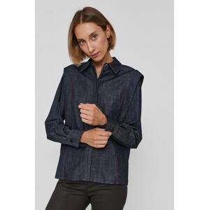 Bavlněné tričko Drykorn dámské, tmavomodrá barva, regular, s klasickým límcem