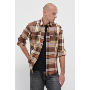 Bavlněné tričko Premium by Jack&Jones pánské, hnědá barva, regular, s klasickým límcem