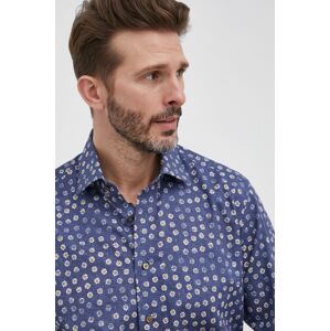Bavlněné tričko Emanuel Berg pánské, tmavomodrá barva, slim, s klasickým límcem