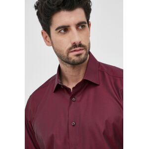Bavlněné tričko Emanuel Berg pánské, vínová barva, slim, s klasickým límcem