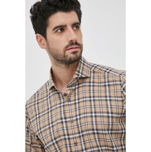 Bavlněné tričko Emanuel Berg pánské, hnědá barva, slim, s klasickým límcem