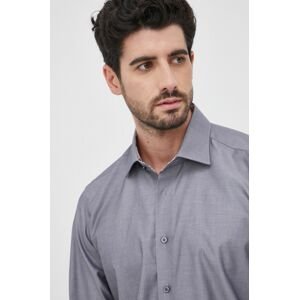 Bavlněné tričko Emanuel Berg pánské, šedá barva, slim, s klasickým límcem
