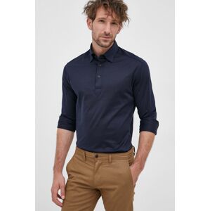 Bavlněné tričko Eton pánské, tmavomodrá barva, slim, s klasickým límcem
