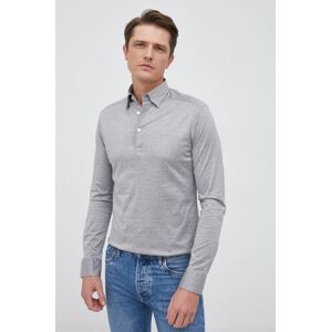 Bavlněné tričko Eton pánské, šedá barva, regular, s límečkem button-down