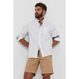 Bavlněné tričko Paul&Shark pánské, bílá barva, regular, s límečkem button-down