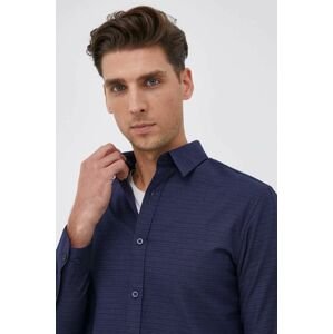 Bavlněné tričko Selected Homme pánské, tmavomodrá barva, slim, s klasickým límcem