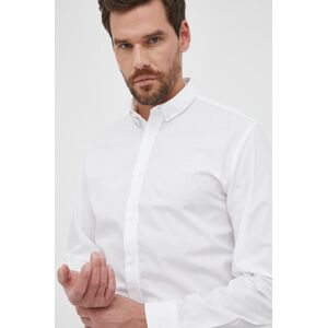 Bavlněné tričko Selected pánské, bílá barva, regular, s límečkem button-down