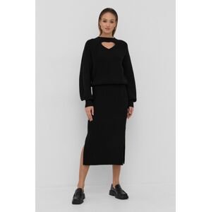 Vlněné šaty Victoria Victoria Beckham černá barva, maxi, oversize