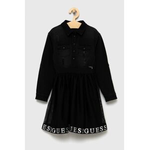 Dívčí šaty Guess černá barva, mini, áčkové