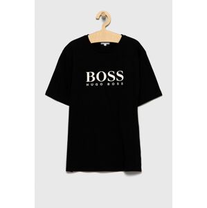 Dětské bavlněné tričko Boss černá barva, s potiskem