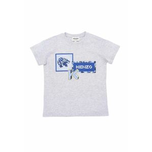 Dětské bavlněné tričko Kenzo Kids šedá barva, s potiskem