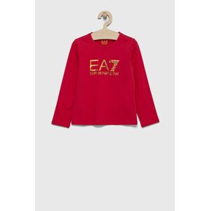 Dětské tričko s dlouhým rukávem EA7 Emporio Armani růžová barva