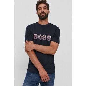 Bavlněné tričko Boss tmavomodrá barva, s potiskem