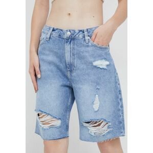 Džínové šortky Calvin Klein Jeans dámské, s aplikací, high waist