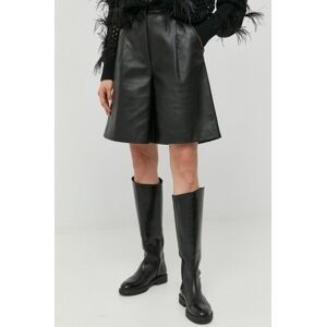 Kožené šortky Weekend Max Mara dámské, černá barva, hladké, high waist
