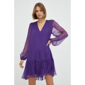 Hedvábné šaty Nissa fialová barva, mini