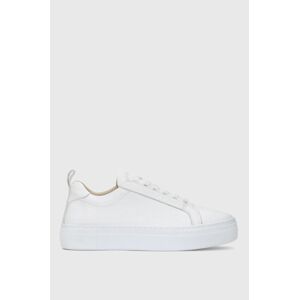 Kožené boty Kazar Studio bílá barva, na plochém podpatku