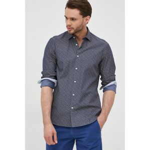 Bavlněné tričko Manuel Ritz tmavomodrá barva, regular, s klasickým límcem