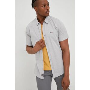 Bavlněné tričko Lee Cooper šedá barva, slim, s klasickým límcem