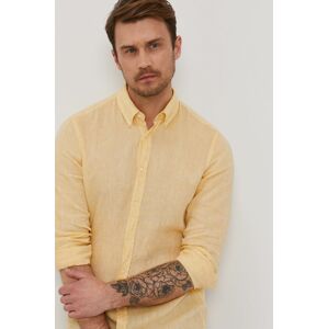 Košile Strellson pánská, žlutá barva, regular, s límečkem button-down