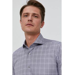 Bavlněné tričko Emanuel Berg pánské, šedá barva, slim, s italským límcem