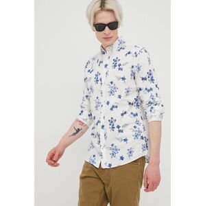 Košile ze směsi lnu Premium by Jack&Jones pánská, bílá barva, slim, s límečkem button-down