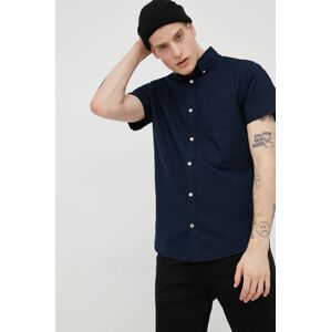 Bavlněné tričko Produkt by Jack & Jones tmavomodrá barva, regular, s límečkem button-down