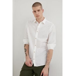 Košile ze směsi lnu Premium by Jack&Jones pánská, bílá barva, slim, s klasickým límcem
