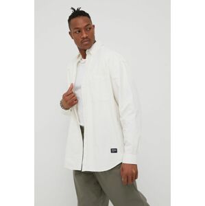 Bavlněné tričko Dr. Denim pánská, bílá barva, relaxed, s límečkem button-down