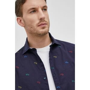 Košile Paul&Shark pánská, tmavomodrá barva, slim, s italským límcem