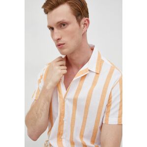 Košile ze směsi lnu Selected Homme pánská, oranžová barva, regular