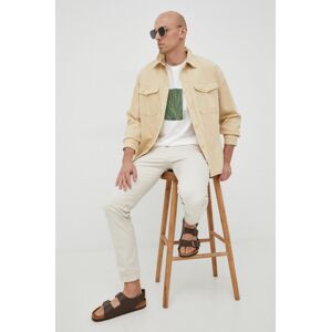 Košile Selected Homme pánská, béžová barva, relaxed, s klasickým límcem