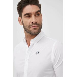 Košile La Martina pánská, bílá barva, slim, s límečkem button-down