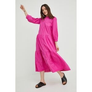 Bavlněné šaty Y.A.S růžová barva, maxi