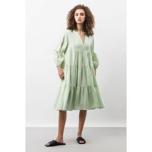 Lněné šaty Ivy & Oak zelená barva, mini, áčková