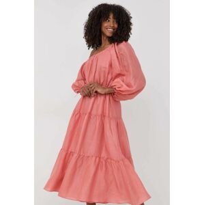 Šaty Bardot růžová barva, midi, áčková