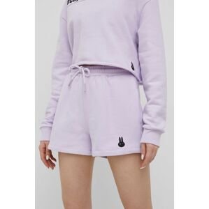 Bavlněné šortky OCAY dámské, fialová barva, hladké, high waist