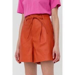 Kožené šortky Gestuz dámské, oranžová barva, hladké, high waist