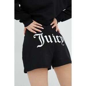 Kraťasy Juicy Couture dámské, černá barva, s potiskem, medium waist