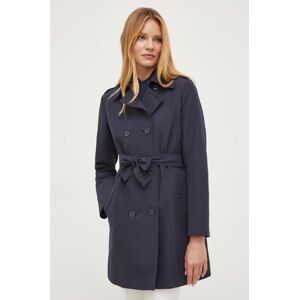 Trench kabát MAX&Co. dámský, tmavomodrá barva, přechodný, dvouřadový