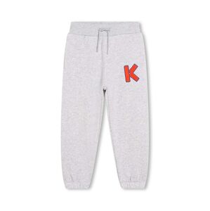 Dětské bavlněné kalhoty Kenzo Kids šedá barva, s aplikací
